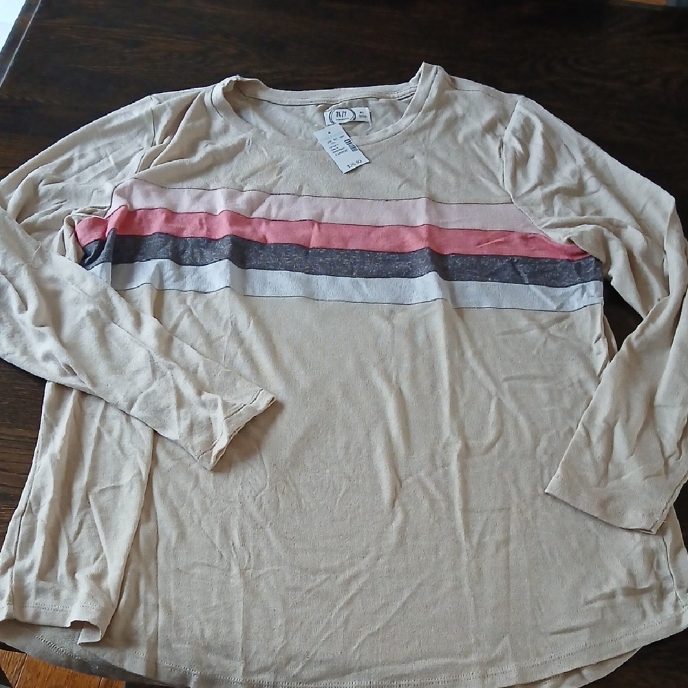 Maurices Beige Long Sleeve Tee with Stripes